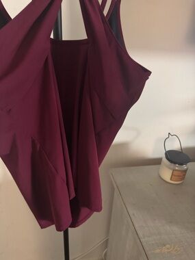 ZYIA Sleeveless V-Neck Draped Tank Top with Padded Bra in Deep Plum